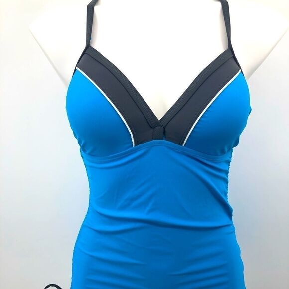 Free Country small bright water blue and gray tankini - Picture 1 of 6